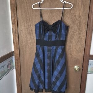 Betsey Johnson Black and Blue Dress with Lace Bow